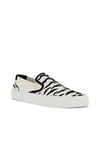 Saint Laurent Venice Zebra-stripe Canvas Slip-on Sneakers In White & Black & Milk