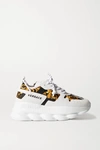 VERSACE CHAIN REACTION SUEDE, PRINTED NYLON AND LEATHER SNEAKERS