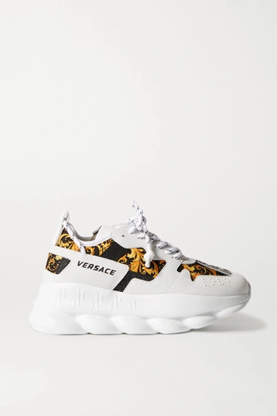 Versace Chain Reaction Suede, Printed Nylon And Leather Trainers In Multicolor