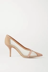 MALONE SOULIERS BROOK 70 PATENT-TRIMMED MESH AND LEATHER PUMPS