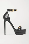 VERSACE EMBELLISHED LEATHER PLATFORM SANDALS