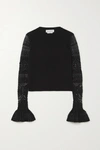 ALEXANDER MCQUEEN RUFFLED CROCHET-KNIT AND WOOL SWEATER