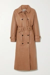 MUNTHE BELTED DOUBLE-BREASTED LEATHER TRENCH COAT