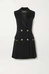 Versace Satin-trimmed Double-breasted Pleated Embellished Cady Mini Dress In Black