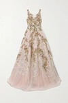 MARCHESA Embellished embroidered tulle gown