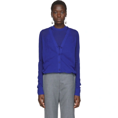 Helmut Lang Blue Double Layer Cardigan In Azurite