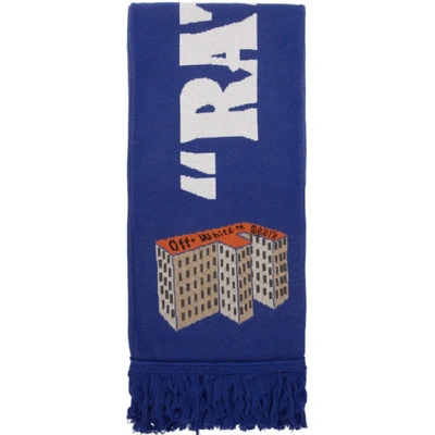 Off-white Blue Knit Building Scarf In Blue/white