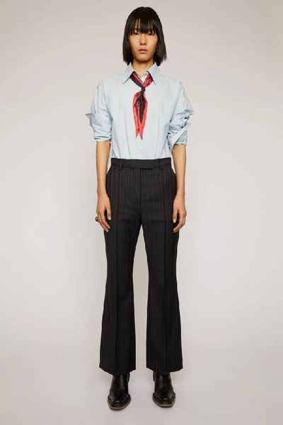 Acne Studios Flared Pinstripe Trousers Navy Blue