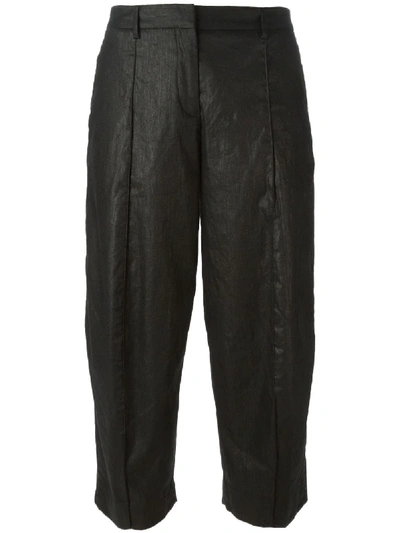 Maison Margiela Cropped Coated Trousers In 黑色