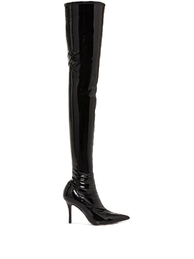 Amina Muaddi Black Ami 95 Patent Leather Thigh-high Boots