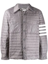 Thom Browne Medium Grey Down Fill 4-bar Shirt Jacket In Grey