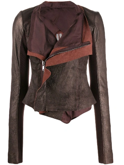 Rick Owens Wrap Front Leather Jacket In Brown