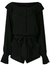 Andrea Bogosian Belted Silk Playsuit In 黑色