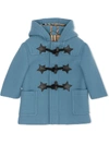 BURBERRY FAUX LEATHER STAR DETAIL WOOL BLEND DUFFLE COAT