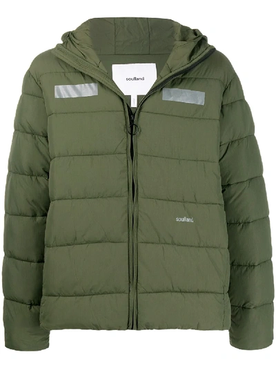 Soulland Hooded Puffer Jacket In Green
