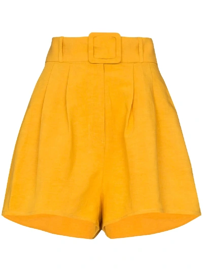 Adriana Degreas Belted Pleated Linen Shorts In Mustard