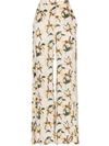 ADRIANA DEGREAS ORCHID PRINT FLARED TROUSERS