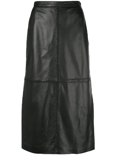 Altuzarra Mooney Whipstitched Leather Midi Skirt In Black