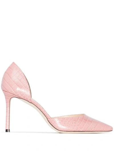 Jimmy Choo Pink Esther 85 Croc-effect Leather Pumps In Pink