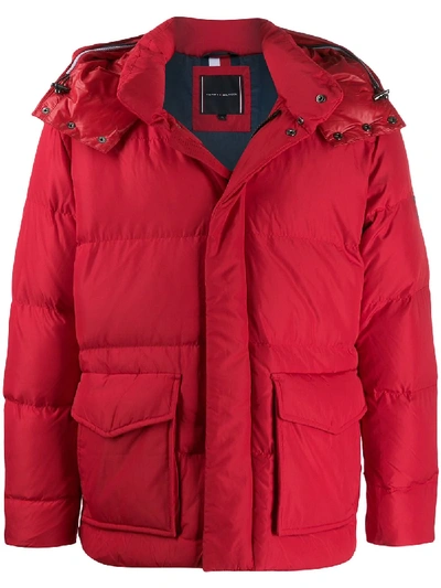 Tommy Hilfiger Hooded Bomber Jacket In Red