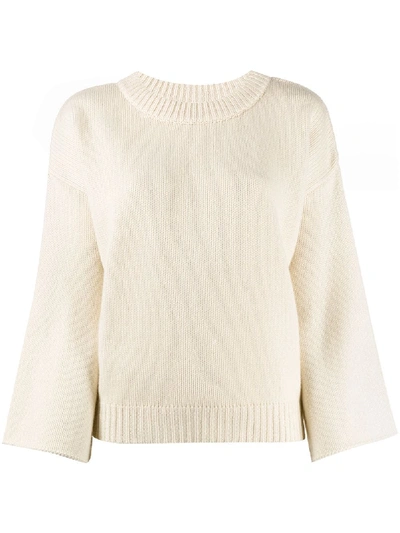 Fine Edge Fluted Sleeve Fine Knit Jumper In Neutrals