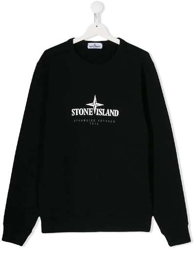 Stone Island Junior Teen Logo印花套头衫 In Black