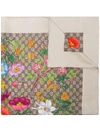 Gucci Gg Flora Print Silk-blend Scarf In Neutrals