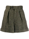 Saint Laurent Striped High-waisted Shorts In Black