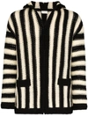 SAINT LAURENT STRIPED HOODED WOOL CARDIGAN