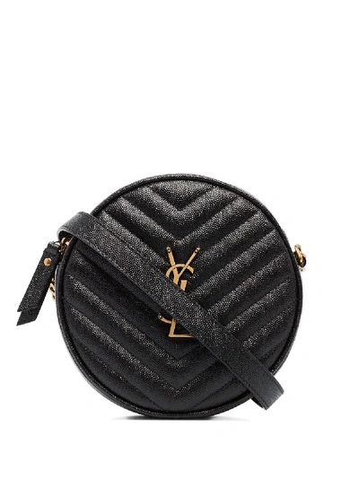 Saint Laurent Vinyle Round Quilted Leather Camera Bag In Black