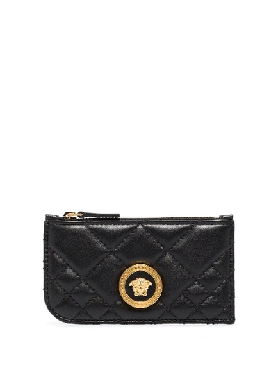Versace Icon Quilted Leather Card Holder In Black