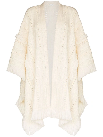 Saint Laurent Chunky Knit Poncho In 白色