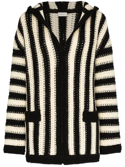 Saint Laurent Striped Hooded Cardigan In 黑色