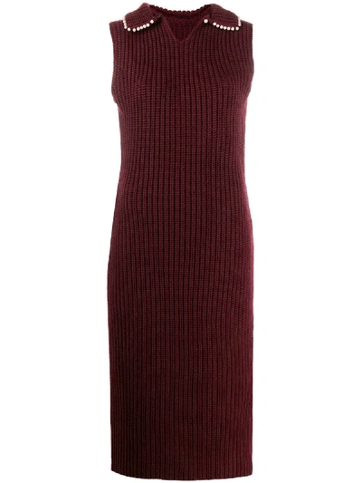 Loewe Chunky Knit Cashmere Midi Dress In 红色