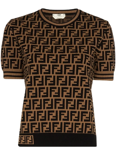 Fendi Ff Logo Knit Top In 棕色