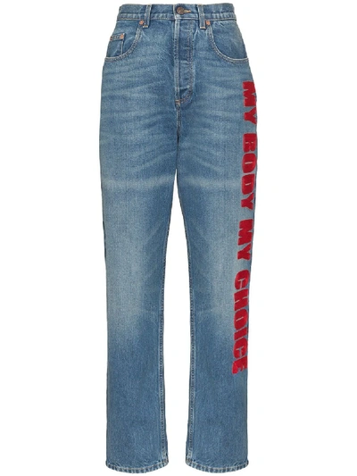 Gucci '80s Fit Denim Trouser With "my Body My Choice" In Blue