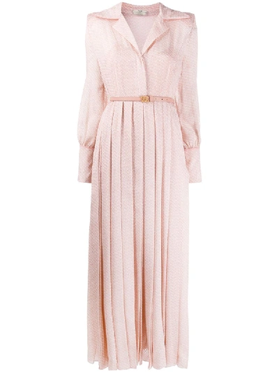 Fendi Textured Belted Pleated Dress In Pink