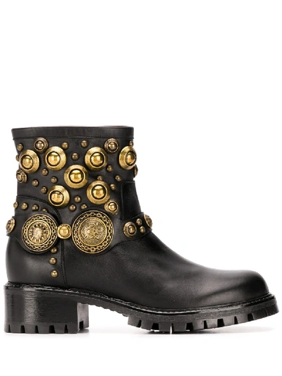 Albano Rounded Stud Embellished Boots In Black
