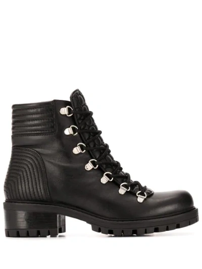 Albano Lace Up Quilted Effect Boots In Black