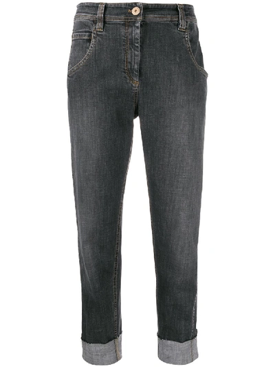 Brunello Cucinelli High Rise Cropped Jeans In Grey