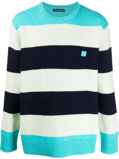 Acne Studios Oversized Striped Sweater Multi Turquoise In Blue