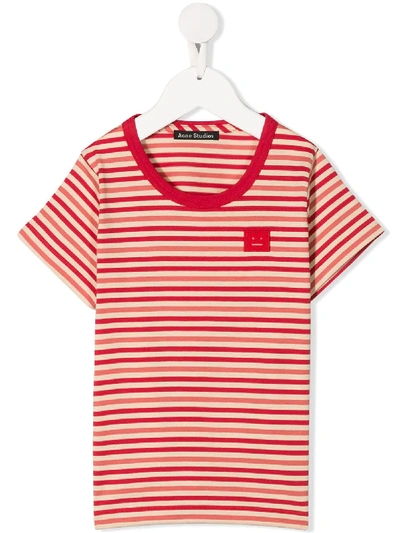 Acne Studios Kids' Face Patch Striped T-shirt In Red