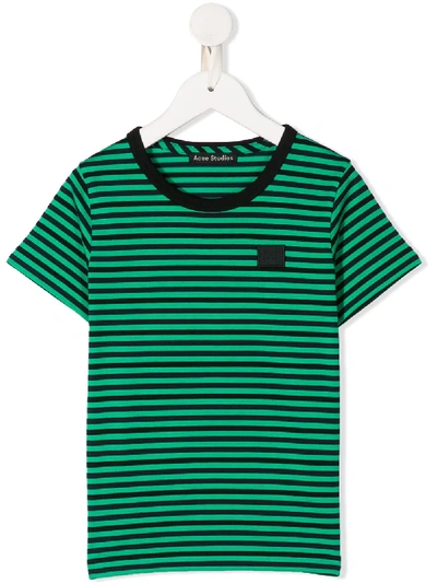 Acne Studios Kids' Face Patch Striped T-shirt In Green