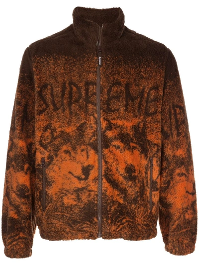 Supreme Wolf Print Fleece Jacket In Brown