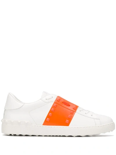 Valentino Garavani Rockstud Untitled Open Sneakers In Bianco Orange Fluo Bianco (white)