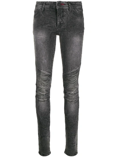 Philipp Plein High-waisted Cotton Jeggings In Black