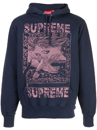 Supreme Doves Print Hoodie In Blue