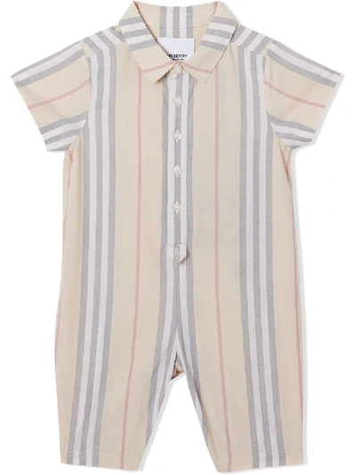 Burberry Babies' Kids Icon Stripe Cotton Playsuit In Beige