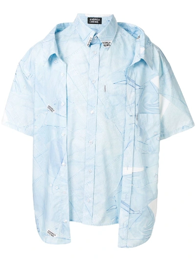 Andrea Crews Shirt-print Oversized Layered Shirt In Blue