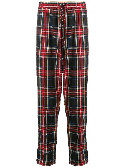 Andrea Crews Logo Check Drawstring Trousers In Red